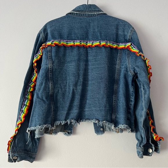 Sunset + Spring Rainbow Trim Denim Jacket Medium - Picture 5 of 11